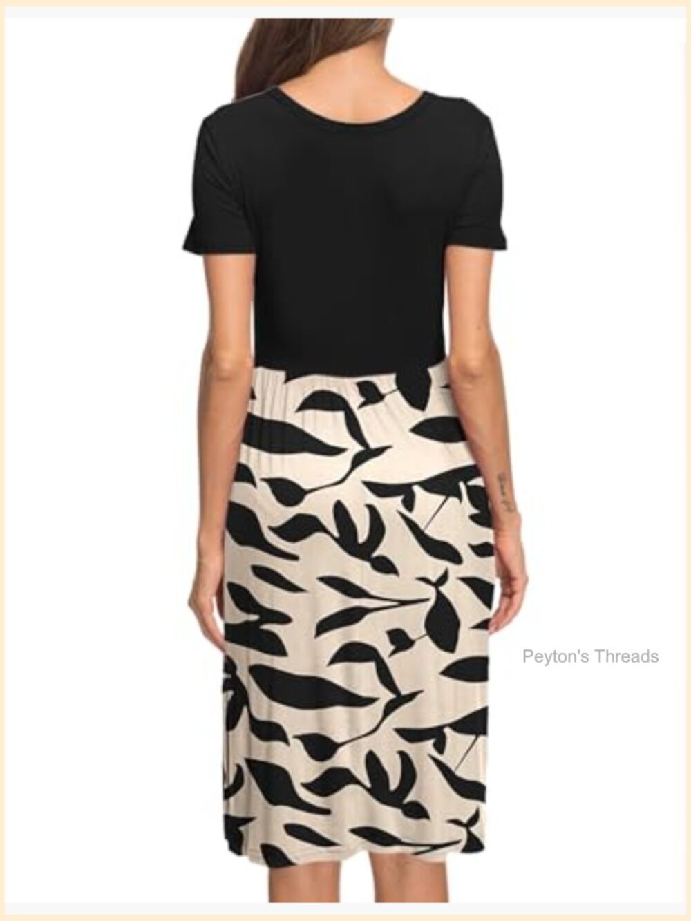 Short Sleeve Empire Waist Dress with Pockets Pleated Loose Swing Knee Length - Picture 5 of 6